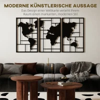 HOMCOM Wanddeko Metall 3 Stück Wanddekoration Weltkarte Wandkunst für Wohnzimmer Schlafzimmer Flur, 50 x 80 cm, Schwarz(m-4)