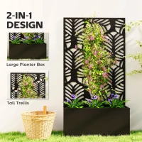Outsunny Metal Garden Bed for Garden with Trellis, Wall Mounted or Freestanding Raised Planter with Privacy Screen(m-4)