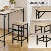 Homcom Set Masa inaltata + 4 Scaune Stil Industrial – Metal & Lemn, Ideal pentru Living/Bucatarie(m-7)