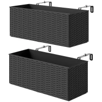 Outsunny Set of Two Rattan-Effect Planters - Black(m-1)