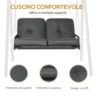 Outsunny Dondolo 2 Posti con Tettuccio Regolabile e Cuscini, in Acciaio e Poliestere, 144x117x173 cm, Grigio(m-5)
