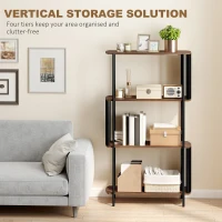 HOMCOM 4-laags plank, vrijstaand rek met gebogen design, industrieel boekenrek, bruine houtlook(m-4)