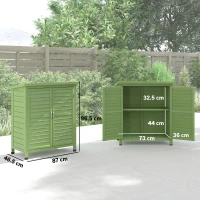Outsunny Garden Shed Wooden Garden Storage Shed 2 Door Unit Solid Fir Wood Garage Tool Organisation Cabinet, 87L x 46.5W x 96.5Hcm, Green(m-3)