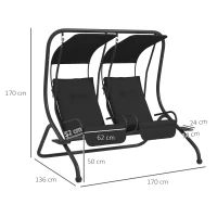 Outsunny Two-Seat Garden Swing Chair, with Protective Canopy - Black(m-3)