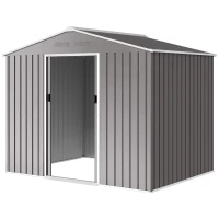 Outsunny 8 x 6ft Galvanised Steel Shed, with Double Door - Light Grey(m-11)