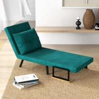HOMCOM Fauteuil convertible 1 place fauteuil-lit chauffeuse 3 en 1 dossier réglable oreiller tissu velours 63x73x81cm vert(m-10)
