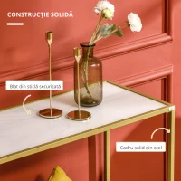 HOMCOM Consola de hol din otel si sticla calita, masuta de cafea cu picioare reglabile pentru sufragerie si dormitor, 100x35,5x80cm, alb si auriu(m-7)