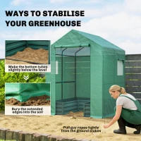 Outsunny Small Greenhouse with Raised Garden Bed, Galvanised Walk-in Greenhouse with Roll Up Windows, 141 x 141 x 190 cm, Green(m-8)