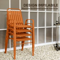 Outsunny Set 4 Sedie da Giardino Impilabili con Braccioli, 56x66x91 cm, Arancione(m-5)