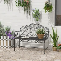 Outsunny Metal Garden Bench Loveseat with Slatted Seat, Black(m-2)