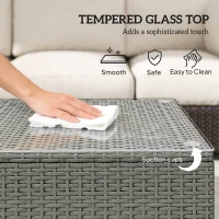 Outsunny Rattan Garden Coffee Table with Glass Top, Light Grey(m-5)