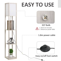 HOMCOM 3-Tier Floor Lamp, Floor Light with Storage Shelf, Reading Standing Lamp with Acrylic Shade for Living Room, Bedroom, Kitchen, Dining Room, Office, Dorm, 160cm, Oak(m-20)