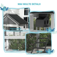 Pawhut Colivie Exterior Lemn – Voliera cu Scara, Tava & Suporturi(m-4)