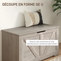 HOMCOM Coffre de rangement, banc de rangement avec couvercle rabattable et charnières de sécurité, 80 x 40 x 45 cm, gris(m-7)