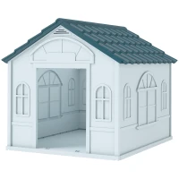 PawHut Plastic Weather-Resistant Dog House, for Indoors and Outdoors, Medium Dogs - White and Blue(m-11)