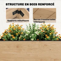 Outsunny Potager sur Pieds à 2 niveaux Jardinières surélevées étagères doublure trous de drainage 119,5x102x76,5cm, marron clair(m-7)