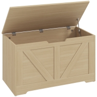 HOMCOM Baúl de almacenamiento, banco con tapa abatible y bisagras de seguridad, 80 x 40 x 45 cm, madera natural