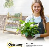 Outsunny Wooden Folding Flower Pot Stand 3 Tier Garden Planter Display Ladder Gardener Storage Shelves Rack Herb Holder (80L x 37W x 93H cm)(m-9)