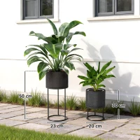 Outsunny Metal Plant Pots Set of 2 with Hollow Design Flower Planters for Garden Balcony Black(m-3)