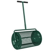 Outsunny Compost Spreader, 24" Peat Moss Spreader with Height Adjustable T Shaped Handle and Metal Mesh Basket, Garden Spreader for Seeding, Spreading Manure, Green(m-1)