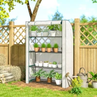 Outsunny Mini Greenhouse with Reinforced PE Cover, Portable Indoor Outdoor Green House with Roll-up Door, 170 x 120 x 50cm, White(m-8)