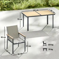 Outsunny Seven-Piece Metal Garden Dining Set, with Glass-Top Table - Khaki(m-3)