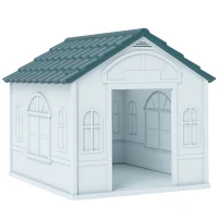PawHut Plastic Weather-Resistant Dog House, for Indoors and Outdoors, Medium Dogs - White and Blue(m-1)