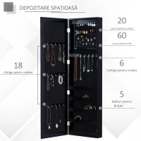 HOMCOM Dulap Bijuterii pentru Perete cu Oglindă din Lemn MDF, Negru,37x9.5x121cm(m-4)