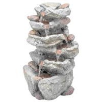 Outsunny Fuente exterior con diseño rocoso de 6 niveles, cascada de agua con luces LED, caudal regulable, gris(m-1)