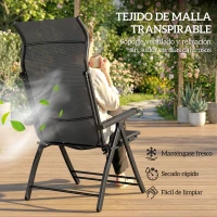 Outsunny Pack de 2 Sillas Plegables Reclinables de Jardín Exterior con Respaldo Alto Ajustable en 5 Posiciones Reposapiés Gris(m-7)