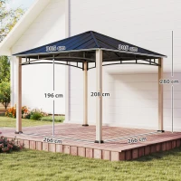 Outsunny 3 x 3 m Decorative Metal Gazebo - Black/Wood-Effect(m-3)