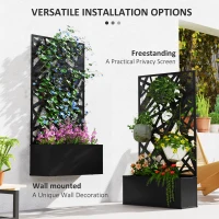 Outsunny Outdoor Metal Planter, with Back Trellis - Black(m-5)