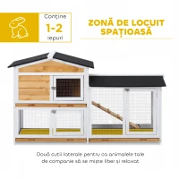 PawHut Cușcă pentru Iepuri cu Uși Multiple, Rampă și Spațiu Deschis,  157.4x53x93.5 cm, Galben și Negru(m-5)