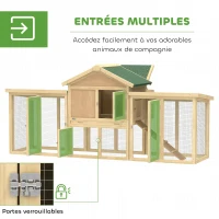 PawHut Poulailler clapier modèle chalet multi-équipé : rampes, nichoirs, plateau, en bois massif 204 x 85 x 93 cm bois naturel(m-5)