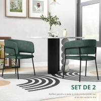 HOMCOM Set de Scaune, Scaune de Bucătărie Tapițate Moderne din Catifea cu Spate, Cotieră și Picioare Metalice, 57x53x73 cm, Verde(m-6)