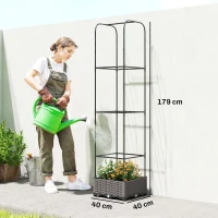 Outsunny Raised Garden Bed with Trellis, Plastic Planter Box with Drainage Holes, Drain Plugs and Water Reservoirs(m-3)