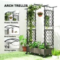 Outsunny Raised Garden Bed with Arch Trellis, Raised Bed for Garden on Wheels with Side Trellis, Self Watering Planter Box(m-4)