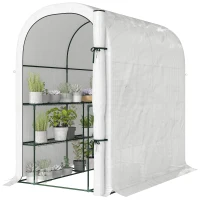 Outsunny Walk-in Greenhouse with Shelves, Small Greenhouse with PE Cover and Roll-up Door, 123 x 187 x 189 cm, White(m-11)