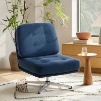 HOMCOM Poltrona da Salotto Girevole Rivestita in Ciniglia con Seduta Larga e Gambe in Metallo, Blu Scuro(m-2)