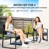 Outsunny Rattan Bistro Set, 3 Piece Garden Furniture Set with Glass Top Table and Cushions, Light Grey(m-4)