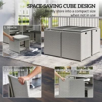 Outsunny 9 Piece Rattan Cube Garden Furniture Dining Set with Armchairs, Footstools and Glass-Top Table, Light Grey(m-4)