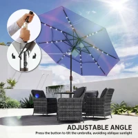 Outsunny 2.8 m Garden Parasol Umbrella with LED Solar Light, Parasol Cover, 3 Tier Outdoor Table Market Patio Umbrella, Navy Blue(m-9)