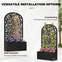 Outsunny Metal Garden Bed for Garden with Trellis, Wall Mounted or Freestanding Raised Planter with Curved Privacy Screen(m-5)