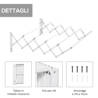 HOMCOM Stendibiancheria a Parete Retrattile per Interni ed Esterni, 63.5x60x20 cm, Bianco(m-6)