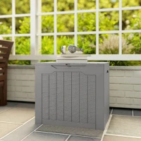 Outsunny 93L Plastic Garden Storage Box, Outdoor Storage Box with Handles, Waterproof Outdoor Storage Container, Khaki(m-9)