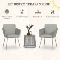 Outsunny Set Mobilier de Grădina cu 2 Scaune și Măsuță de Cafea cu Blat din Sticlă, Ø49x47 cm, Gri(m-4)