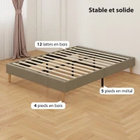 HOMCOM Cadre de lit 140 x 190 cm avec sommier à lattes en bois, lit double rembourré en velours côtelé, gris(m-6)