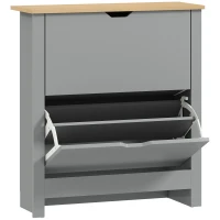 HOMCOM Mueble zapatero 12 pares, armario estrecho con 2 cajones abatibles y estantes regulables, gris claro(m-1)