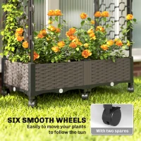 Outsunny Raised Garden Bed with Arch Trellis, Raised Bed for Garden on Wheels with Side Trellis, Self Watering Planter Box(m-6)