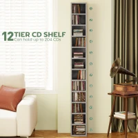 HOMCOM 204 CD Tall Narrow Media Storage Tower - Cement Grey(m-4)